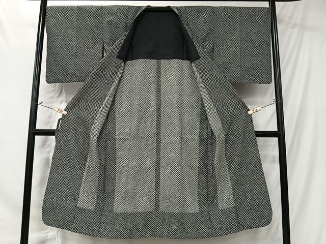 平和屋着物＃道行コート　鹿の子文　黒地　ロング丈　洗える着物　CABI9585ua
