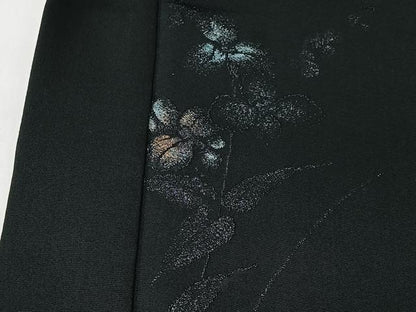 平和屋着物＃羽織　寿光織　草花文　黒地　銀糸　正絹　逸品　CABI9592ua