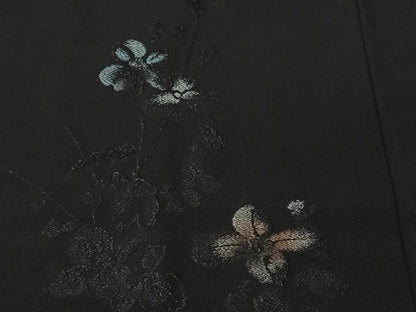 平和屋着物＃羽織　寿光織　草花文　黒地　銀糸　正絹　逸品　CABI9592ua