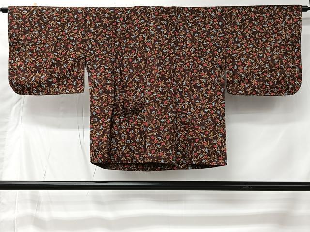 平和屋着物＃道中着　草花文　正絹　逸品　CABI9593ua