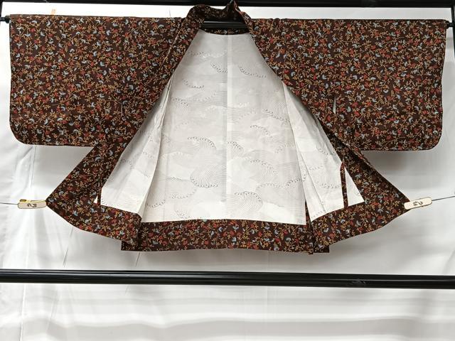 平和屋着物＃道中着　草花文　正絹　逸品　CABI9593ua