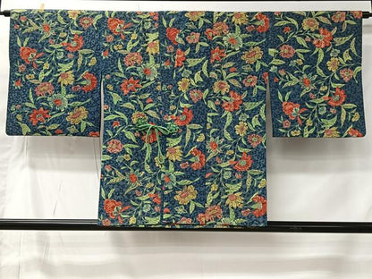 平和屋着物＃道中着　更紗草花文　正絹　逸品　CABI9600ua