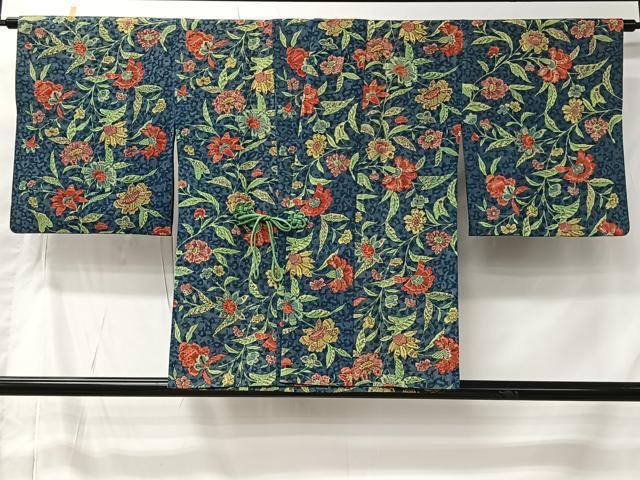 平和屋着物＃道中着　更紗草花文　正絹　逸品　CABI9600ua