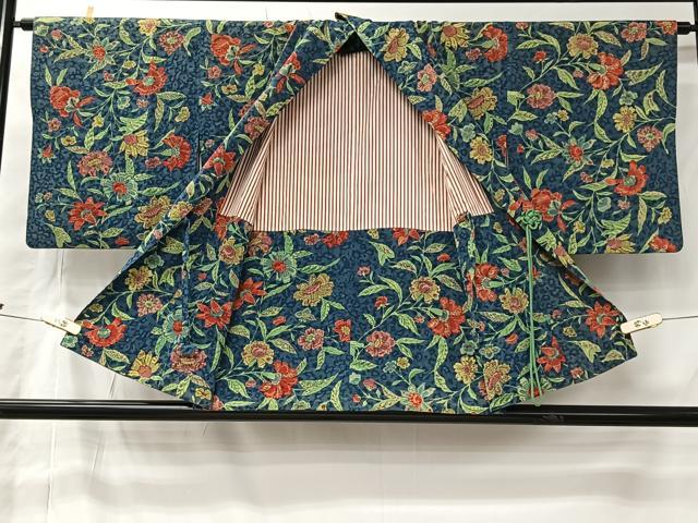 平和屋着物＃道中着　更紗草花文　正絹　逸品　CABI9600ua