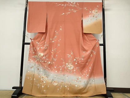 平和屋着物●訪問着　鴛鴦枝花文　暈し染め　金彩　正絹　逸品　CABI9602ut