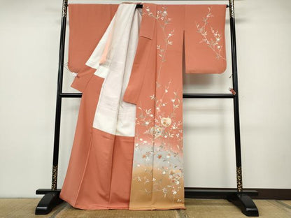 平和屋着物●訪問着　鴛鴦枝花文　暈し染め　金彩　正絹　逸品　CABI9602ut