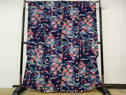 平和屋着物●豪華振袖　紅型　流水籬花文　鬼しぼ縮緬　正絹　逸品　CABI9605ut