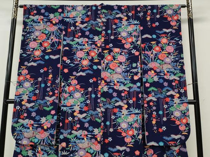 平和屋着物●豪華振袖　紅型　流水籬花文　鬼しぼ縮緬　正絹　逸品　CABI9605ut
