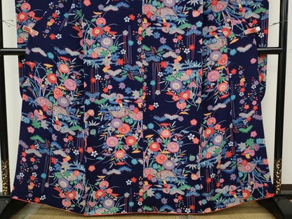 平和屋着物●豪華振袖　紅型　流水籬花文　鬼しぼ縮緬　正絹　逸品　CABI9605ut