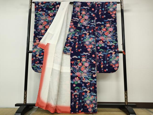平和屋着物●豪華振袖　紅型　流水籬花文　鬼しぼ縮緬　正絹　逸品　CABI9605ut