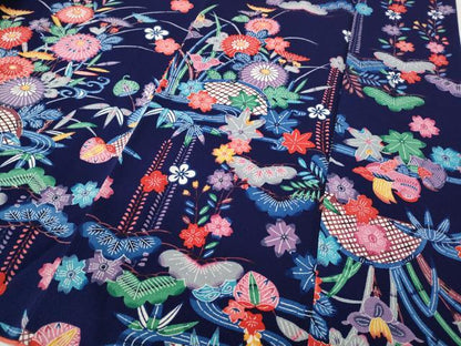 平和屋着物●豪華振袖　紅型　流水籬花文　鬼しぼ縮緬　正絹　逸品　CABI9605ut
