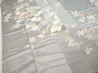 平和屋着物●訪問着　扇面草花文　金彩　正絹　逸品　CABI9606ut
