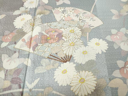 平和屋着物●訪問着　扇面草花文　金彩　正絹　逸品　CABI9606ut