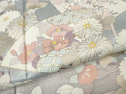 平和屋着物●訪問着　扇面草花文　金彩　正絹　逸品　CABI9606ut