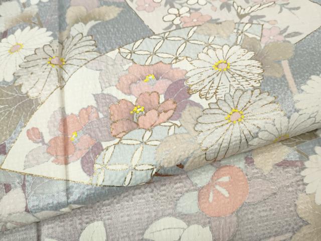 平和屋着物●訪問着　扇面草花文　金彩　正絹　逸品　CABI9606ut