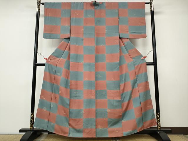 平和屋着物●上質な小紋　格子舞花文　正絹　逸品　CABI9608ut