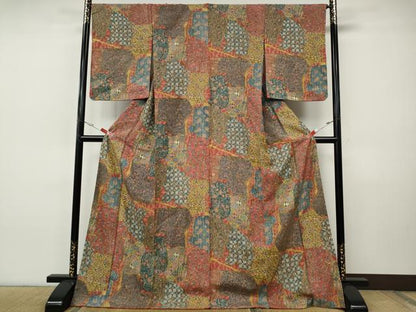 平和屋着物●上質な小紋　誰が袖更紗花文　ロング丈　正絹　逸品　CABI9610ut