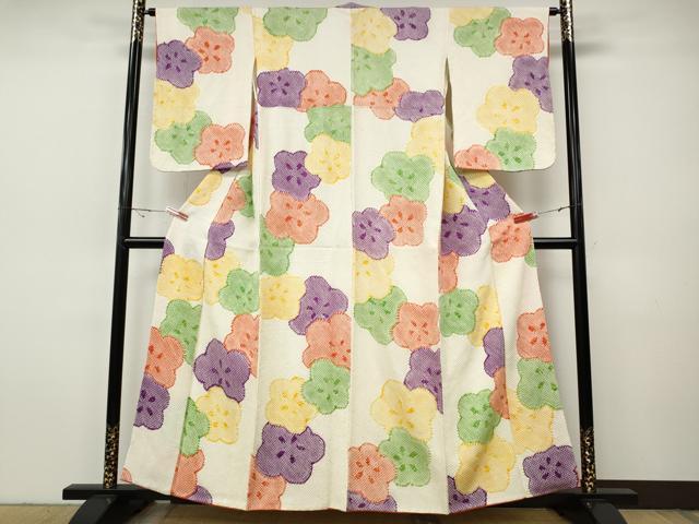 平和屋着物●上質な小紋　総絞り　舞梅文　正絹　逸品　CABI9616ut