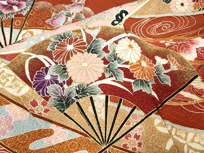 平和屋着物●訪問着　作家物　熨斗鳳凰扇面花文　金彩　正絹　逸品　CABI9618ut
