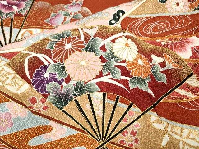 平和屋着物●訪問着　作家物　熨斗鳳凰扇面花文　金彩　正絹　逸品　CABI9618ut