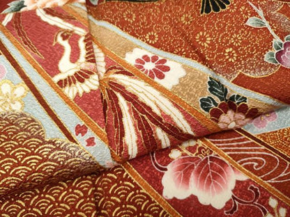 平和屋着物●訪問着　作家物　熨斗鳳凰扇面花文　金彩　正絹　逸品　CABI9618ut