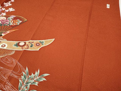 平和屋着物●訪問着　作家物　熨斗鳳凰扇面花文　金彩　正絹　逸品　CABI9618ut