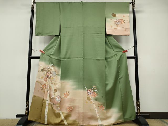 平和屋着物●訪問着　駒刺繍　熨斗舞花松文　暈し染め　金彩　正絹　逸品　CABI9622ut