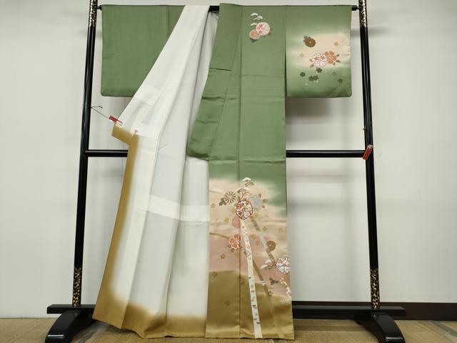 平和屋着物●訪問着　駒刺繍　熨斗舞花松文　暈し染め　金彩　正絹　逸品　CABI9622ut