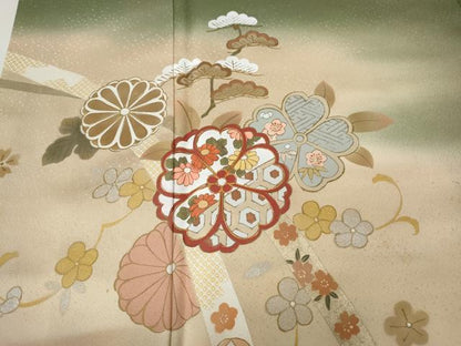 平和屋着物●訪問着　駒刺繍　熨斗舞花松文　暈し染め　金彩　正絹　逸品　CABI9622ut
