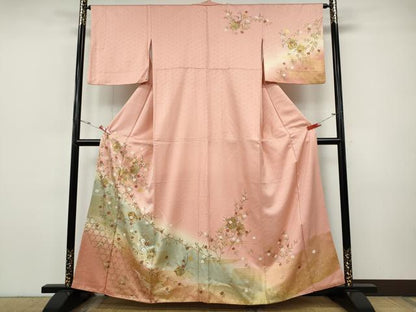 平和屋着物●訪問着　破れ色紙草花文　暈し染め　金彩　正絹　逸品　CABI9623ut