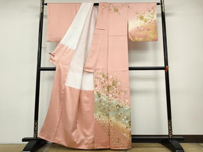 平和屋着物●訪問着　破れ色紙草花文　暈し染め　金彩　正絹　逸品　CABI9623ut