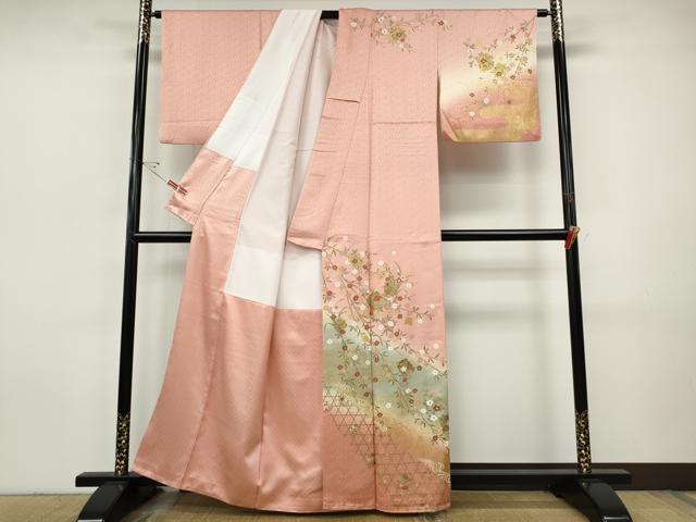 平和屋着物●訪問着　破れ色紙草花文　暈し染め　金彩　正絹　逸品　CABI9623ut