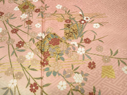 平和屋着物●訪問着　破れ色紙草花文　暈し染め　金彩　正絹　逸品　CABI9623ut