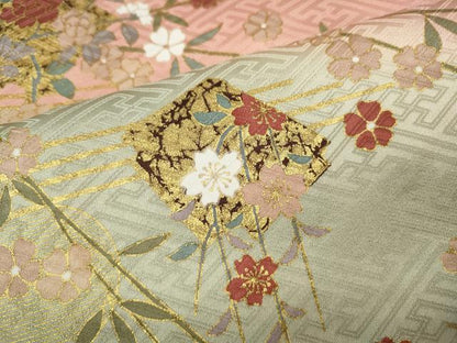 平和屋着物●訪問着　破れ色紙草花文　暈し染め　金彩　正絹　逸品　CABI9623ut