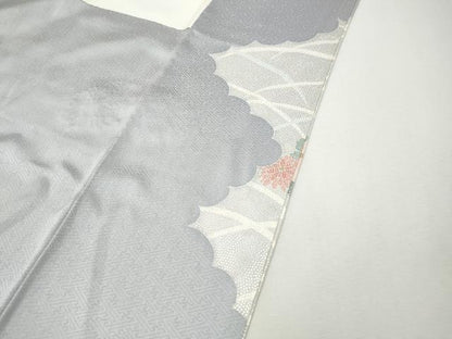 平和屋着物●訪問着　駒刺繍　雲取り花蝶文　銀彩　正絹　逸品　CABI9624ut