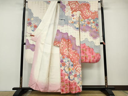 平和屋着物●豪華振袖　駒刺繍　道長舞花文　金彩　正絹　逸品　CABI9626ut