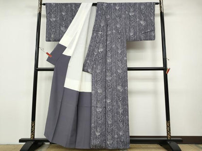 平和屋着物●上質な小紋　ろうけつ染め　葡萄蔦の葉間道　正絹　逸品　CABI9627ut
