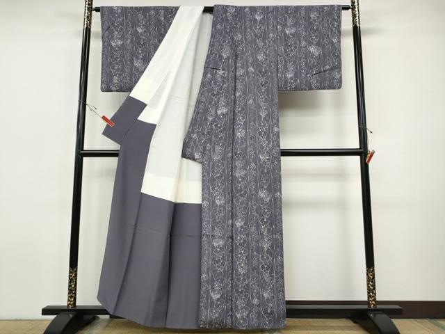 平和屋着物●上質な小紋　ろうけつ染め　葡萄蔦の葉間道　正絹　逸品　CABI9627ut