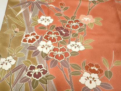平和屋着物●訪問着　笹竹枝椿文　金彩　正絹　逸品　CABI9633ut