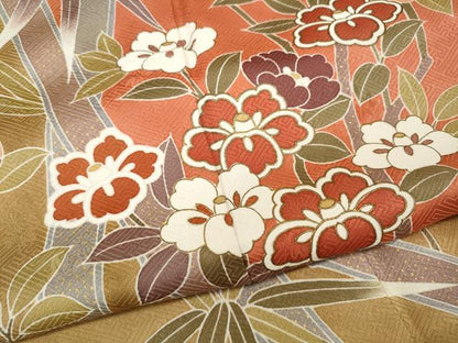 平和屋着物●訪問着　笹竹枝椿文　金彩　正絹　逸品　CABI9633ut