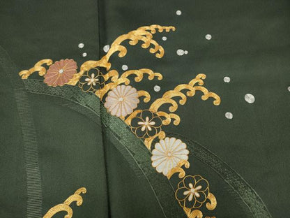 平和屋着物●豪華色留袖　総刺繍　駒刺繍　立波舞花文　正絹　逸品　CABI9636ut