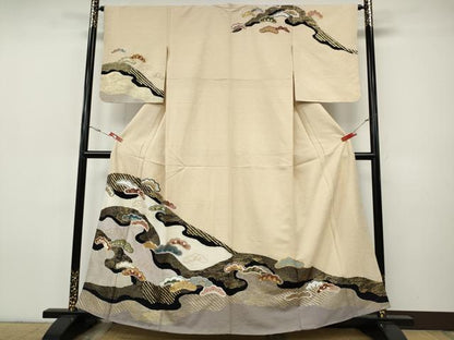 平和屋着物●訪問着　駒刺繍　道長松文　金彩　正絹　逸品　CABI9638ut