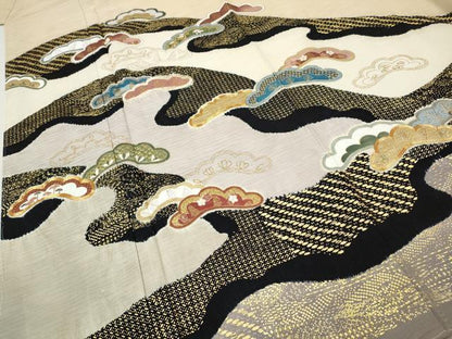 平和屋着物●訪問着　駒刺繍　道長松文　金彩　正絹　逸品　CABI9638ut