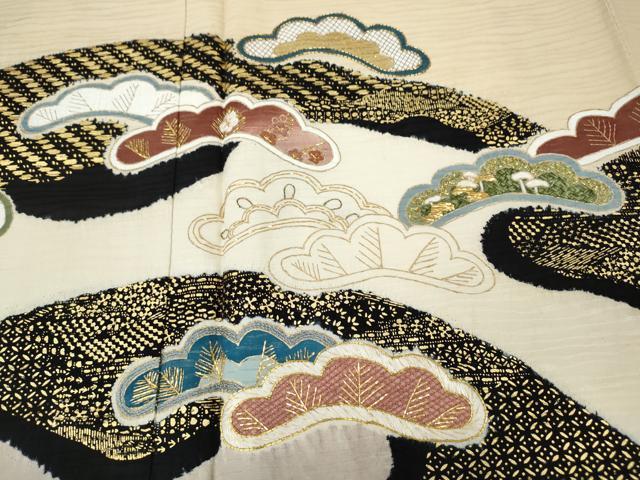 平和屋着物●訪問着　駒刺繍　道長松文　金彩　正絹　逸品　CABI9638ut