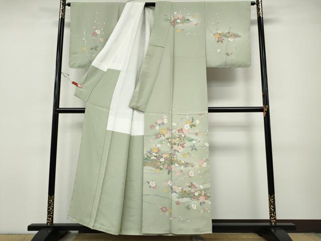 平和屋着物●訪問着　友禅　風景草花文　正絹　逸品　未使用　CABI9641ut