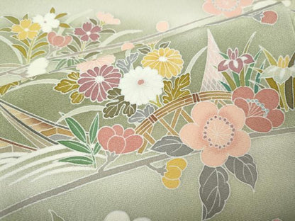 平和屋着物●訪問着　友禅　風景草花文　正絹　逸品　未使用　CABI9641ut