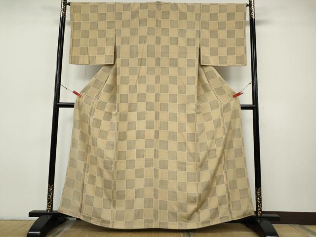 平和屋着物●上質な小紋　格子柄　正絹　逸品　CABI9642ut