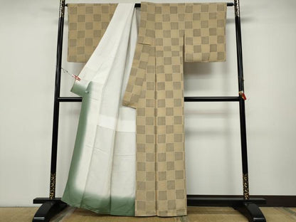 平和屋着物●上質な小紋　格子柄　正絹　逸品　CABI9642ut