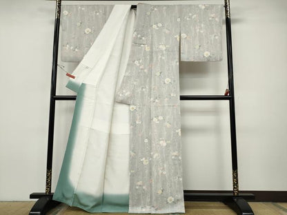 平和屋着物●上質な小紋　枝花間道　金彩　正絹　逸品　CABI9651ut