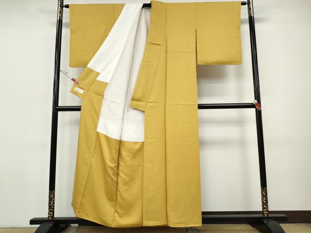 平和屋着物●上質な色無地　草花地紋　鬱金色　やまと誂製　正絹　逸品　CABI9653ut
